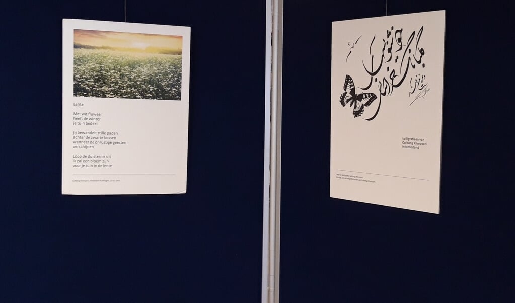 De expositie bestaat uit Perzische en Nederlandse gedichten en Perzische kalligrafieën. Foto: Golbang Khorasani.