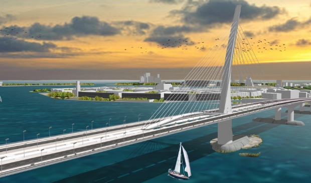 <p>De IJmeer-verbinding volgens de plannen van Jerome Adema. (Artist Impression: Jerome Adema Architects)</p>