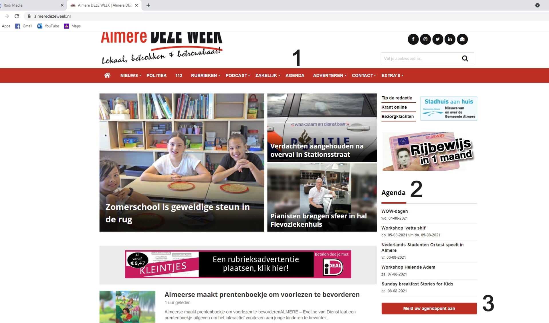 De vernieuwde website van Almere DEZE WEEK met uitleg over de agenda. (Foto: Screenshot)