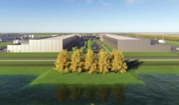 Een artist impression van het datacenter langs de N305