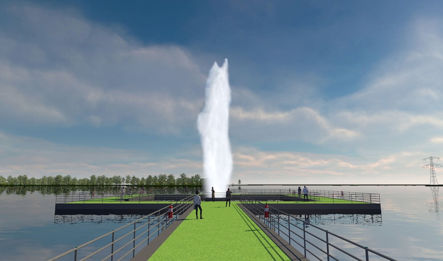 Het waterkunstwerk Nieuw Flevo Peil in het Weerwater. (Beeld: Mothership)