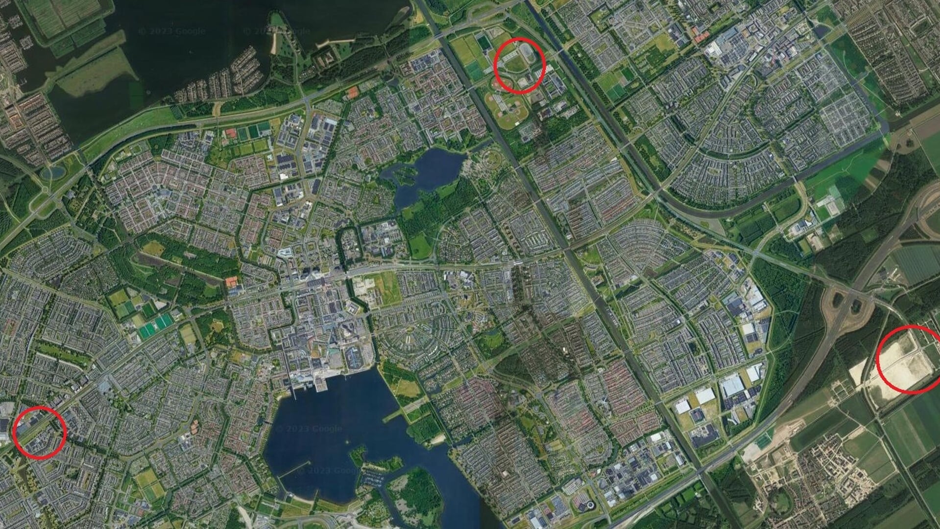 De drie aangewezen locaties (Foto: Google Maps)