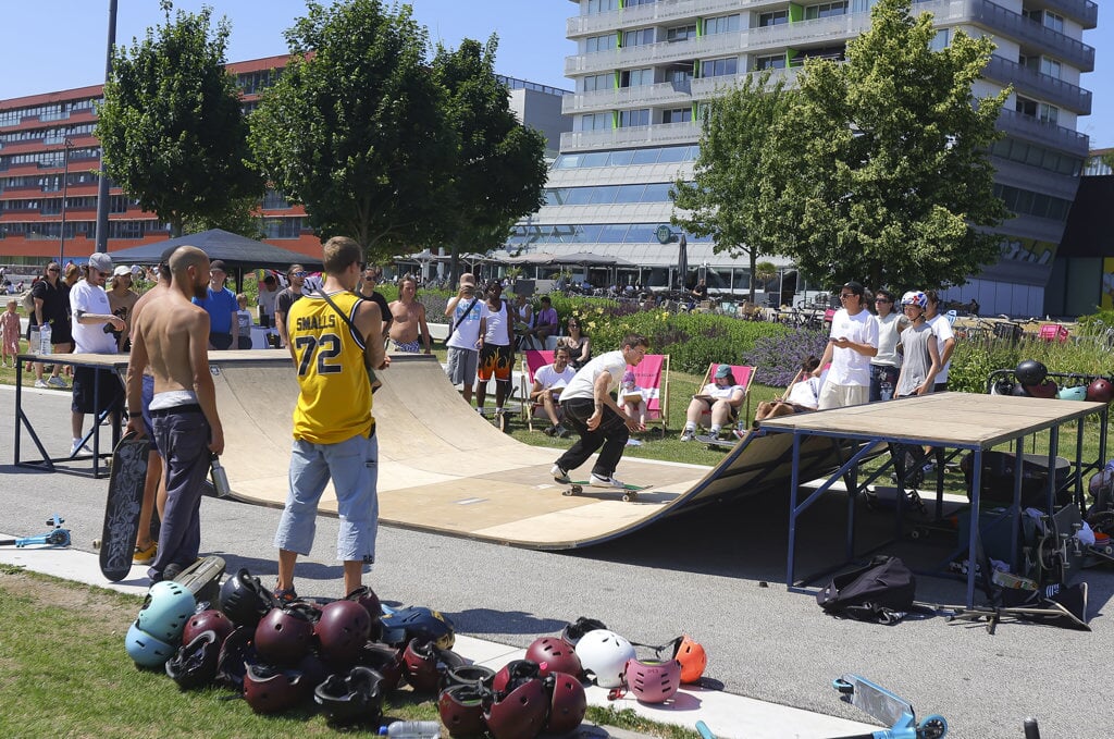 Ook skateboarders komen weer aan hun trekken op de Urban Sports Games in Almere Centrum. (Archieffoto: Fred Rotgans)