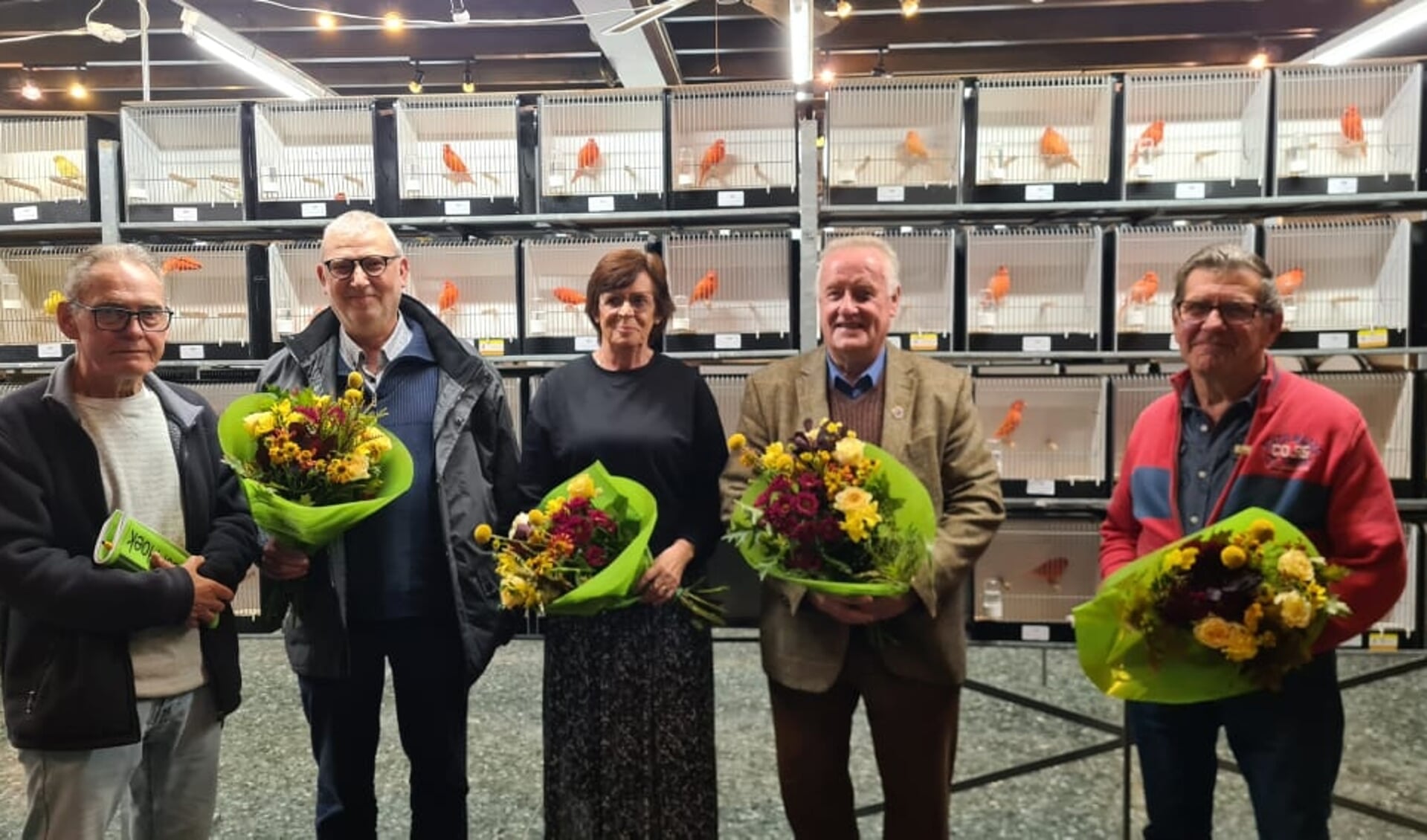 Op de foto van links naar rechts: Gerard Verhaegen, voorzitter Jan van Overveld', 50 jaar lid; Lizet Sebrechts, 25 jaar lid; Jac. Meesters, 60 jaar lid en Ludo Dries, 50 jaar lid.