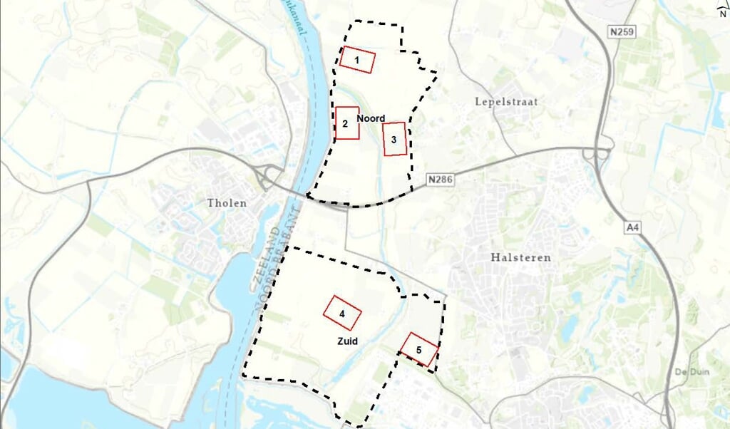 Locaties voor hoogspanningsverdeelstation op grondgebied gemeente Bergen op Zoom.