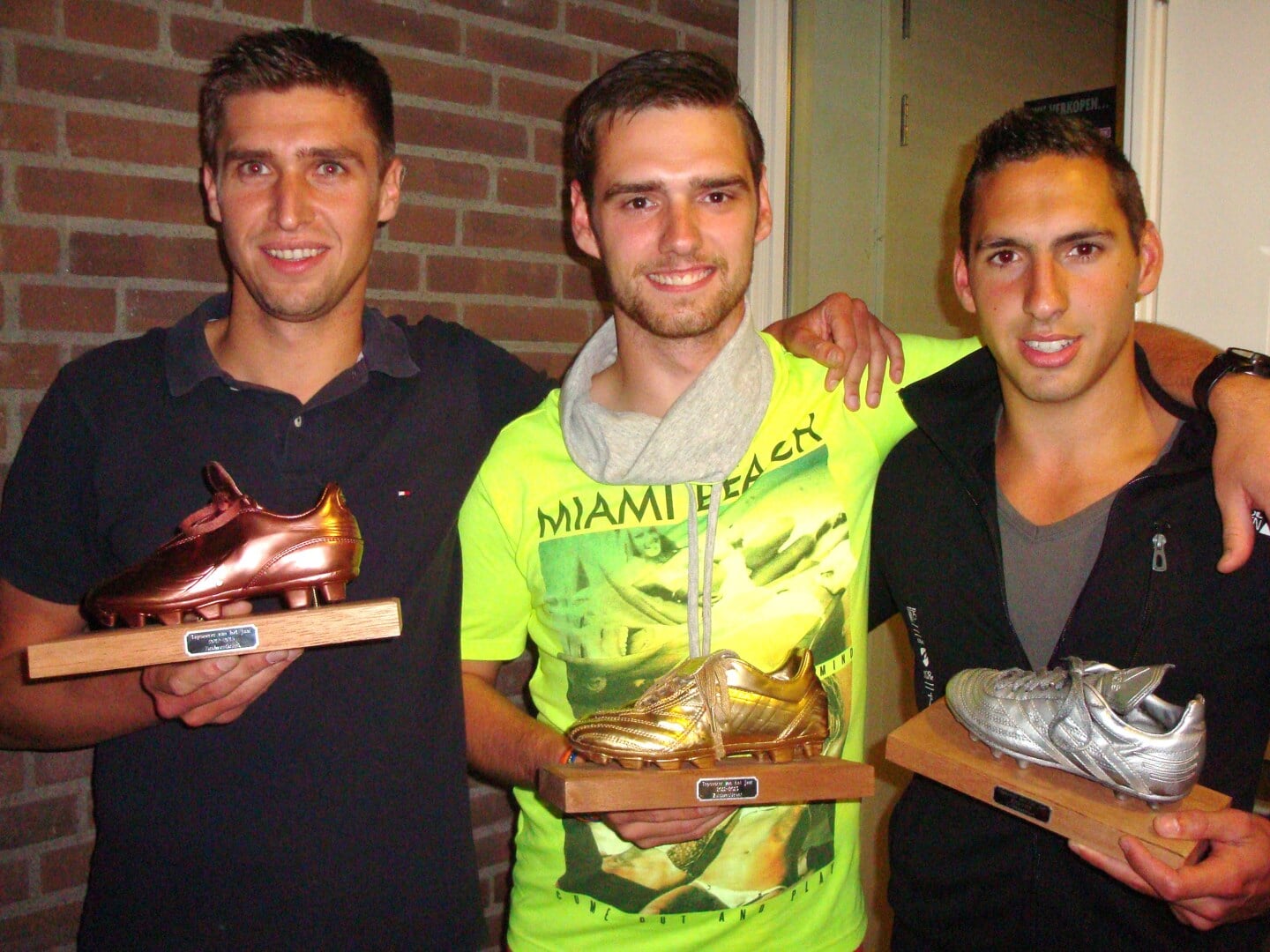 Topscorers van het seizoen 2012-2013: Maikel van der Poel (brons), Mitchell Elenbaas (goud) en Dimitri Ceuppens (zilver). 