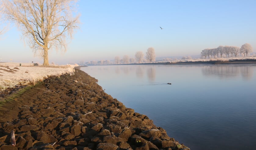 Extreem lage waterstand in de Maas.