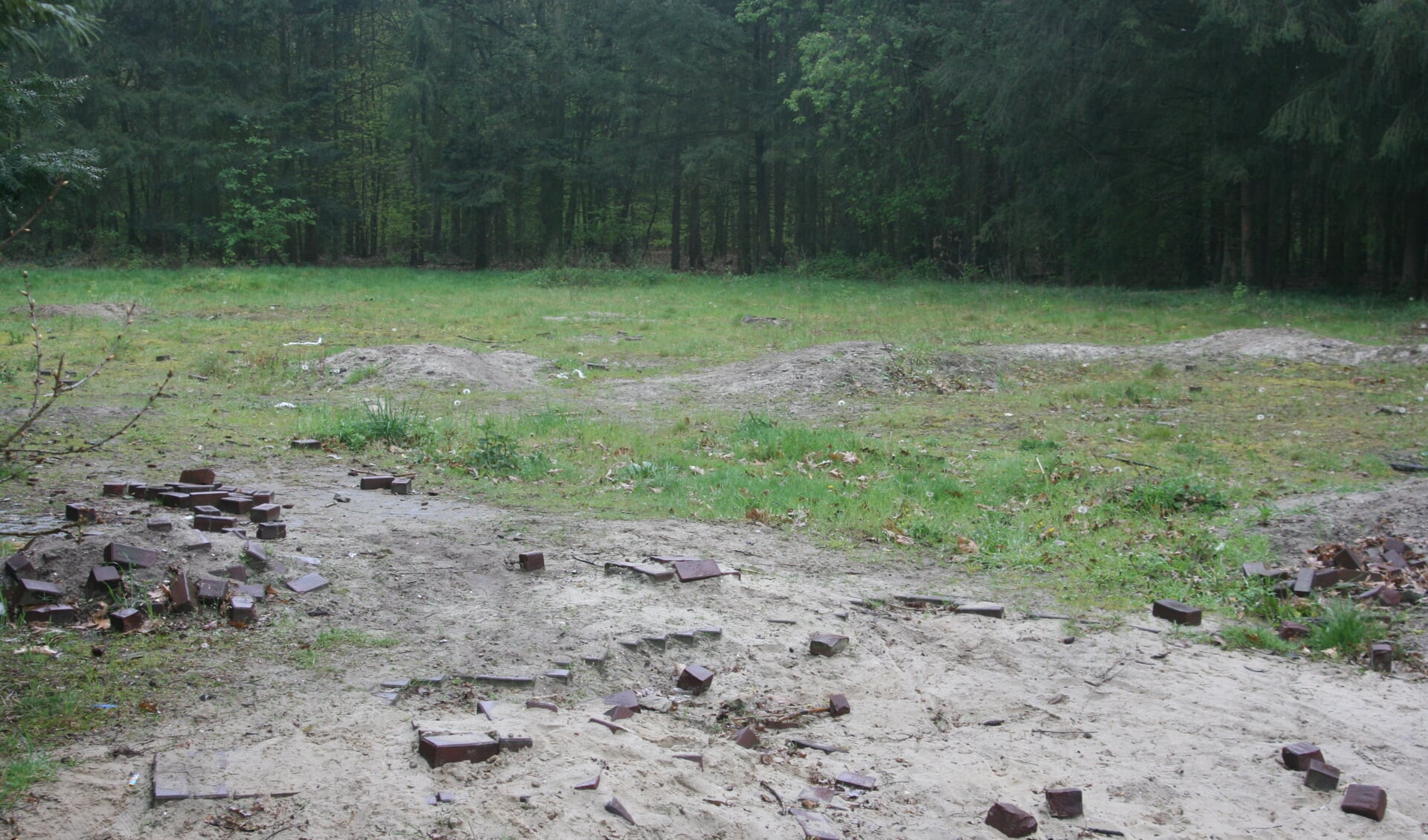 Het braakliggende terrein aan de Mergen in Mill waar voorheen een klein woonwagenkamp stond.