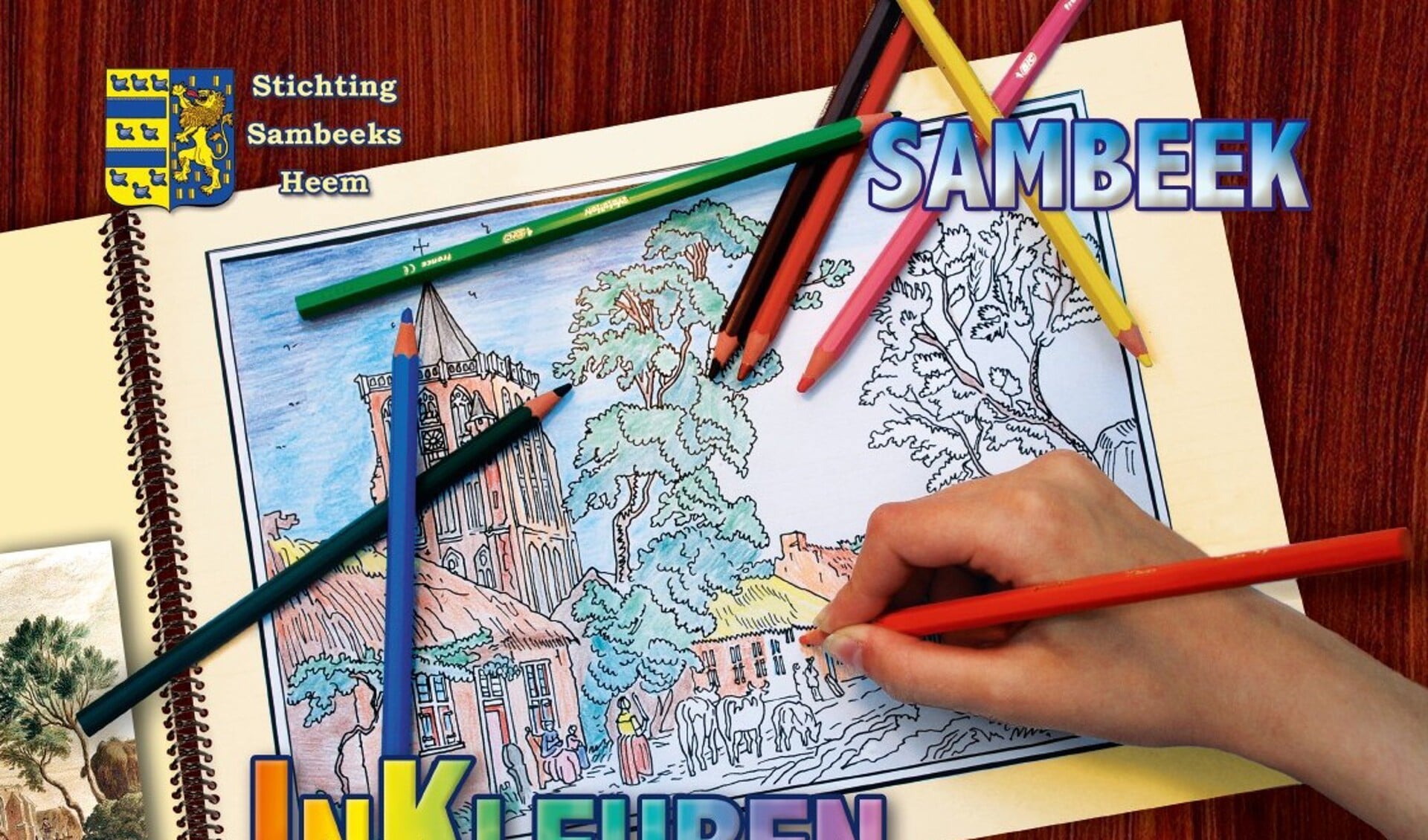 Het kleurboek is te koop  in de ruimte onder de toren bij de stand van Sambeeks Heem.