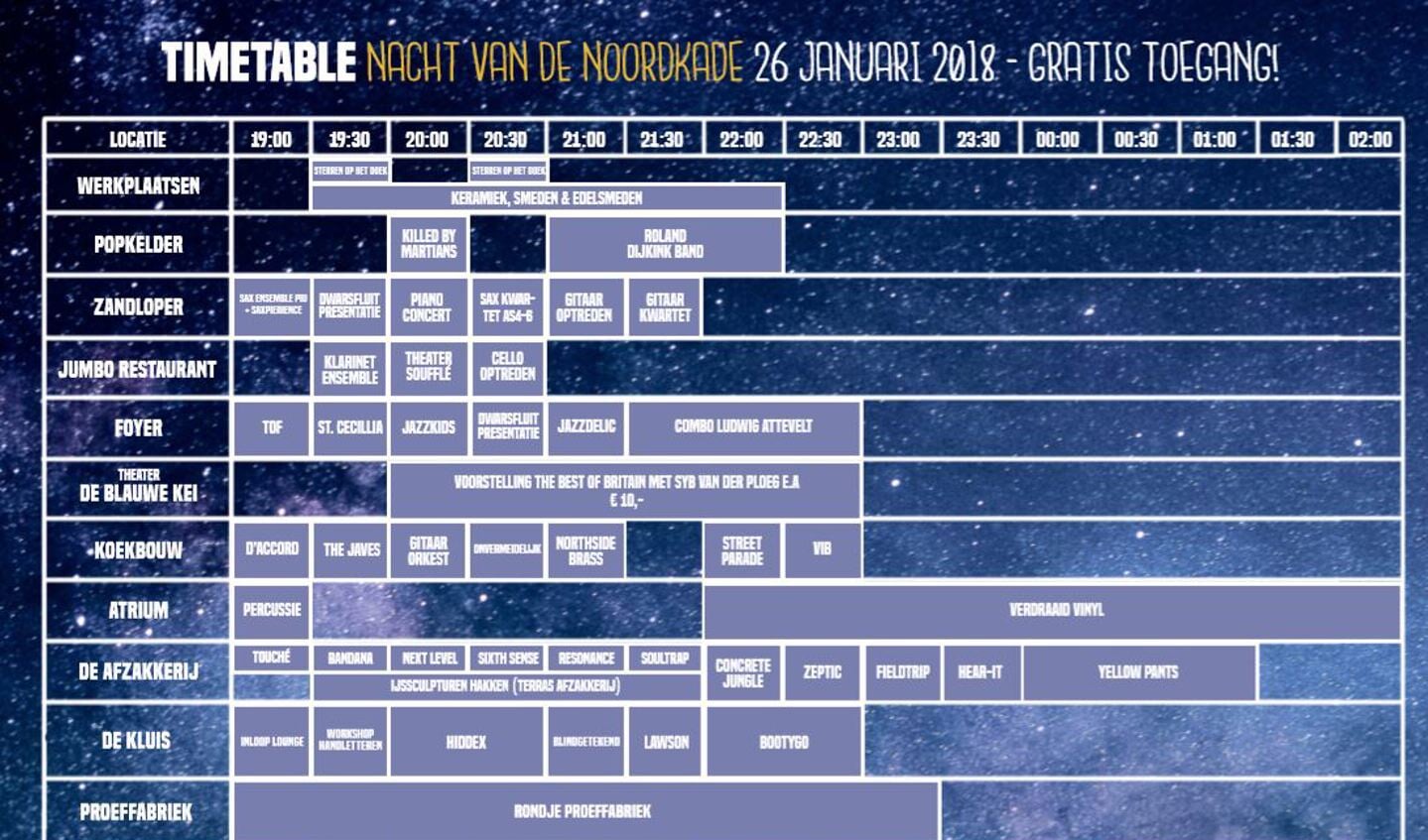 Timetable Nacht van de Noordkade.
