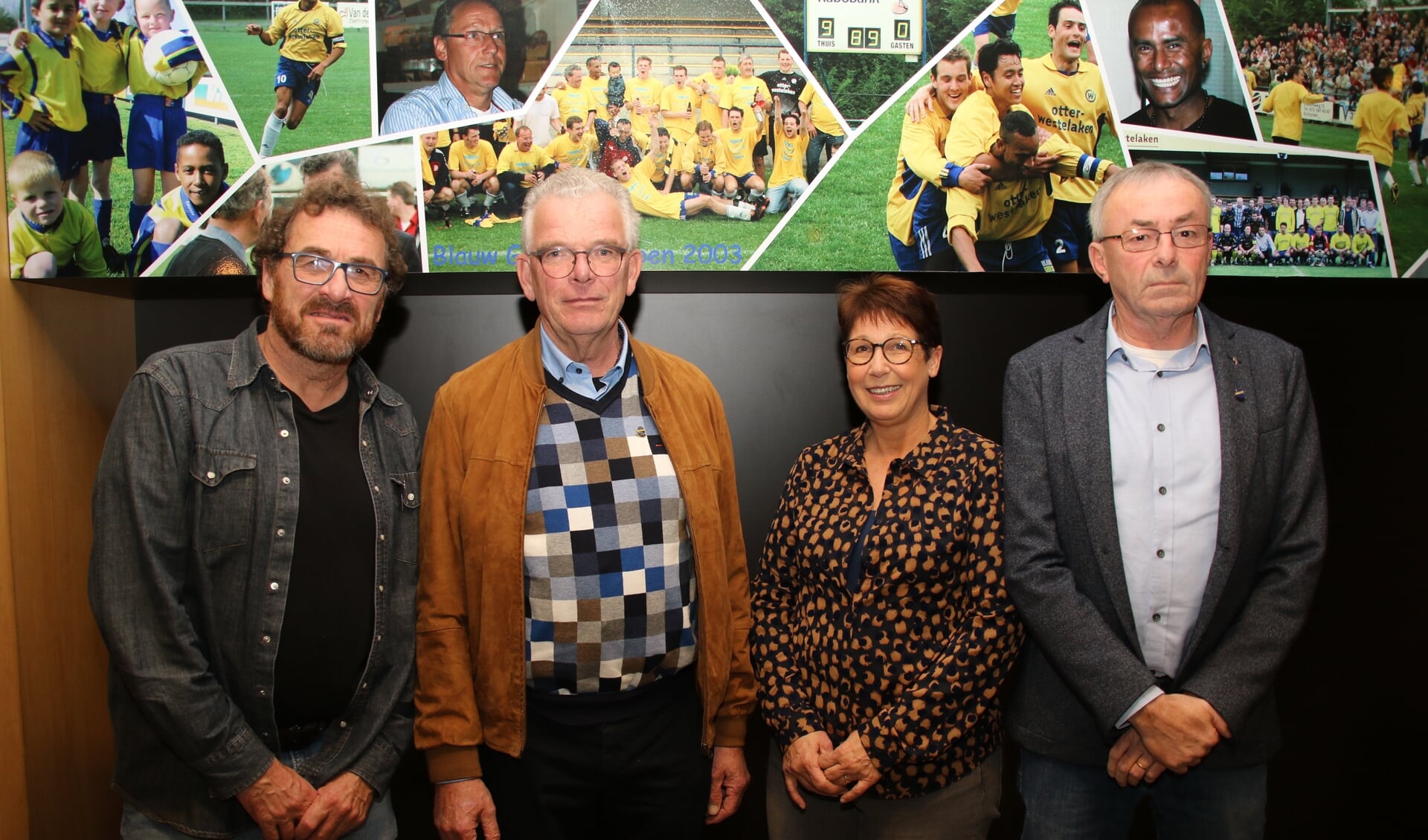 Jubilarissen van links naar rechts: Wim Holthuizen, Tiny Raaymakers, Miriam en Toon van der Aa.