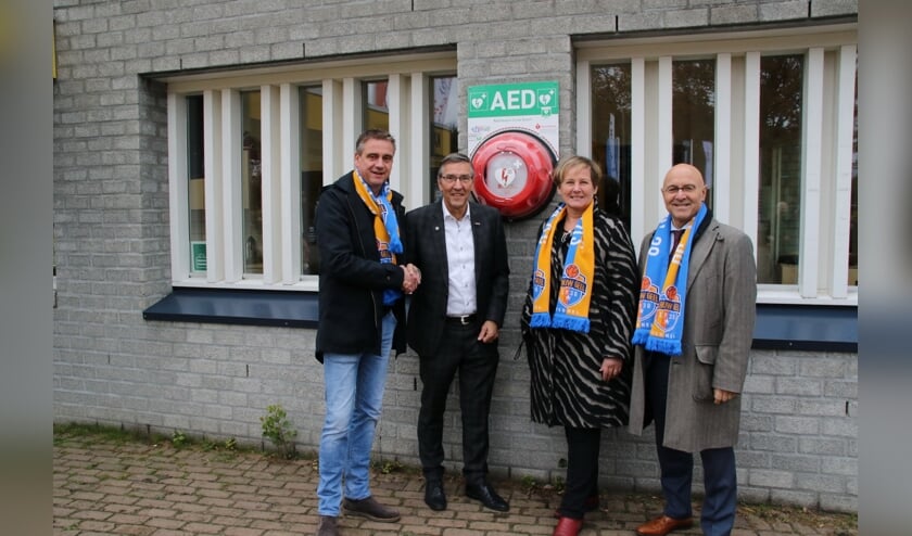 Vlnr:Edwin van den Boom, Klaas Haan Wethouder Coby van de Pas, en burgemeester Kees van Rooij