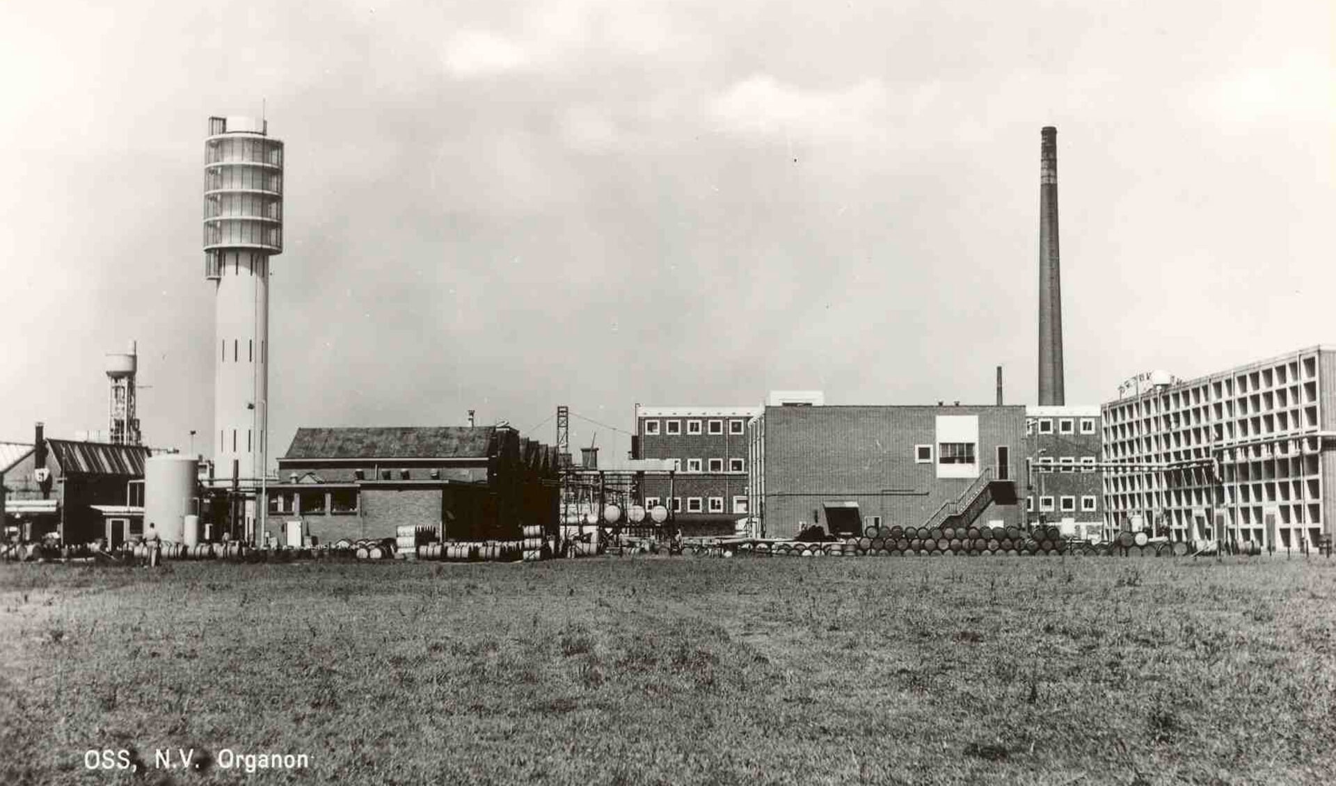 De watertoren en installaties bij Organon in 1959. (Foto M. Ceulemans, collectie Stadsarchief Oss)