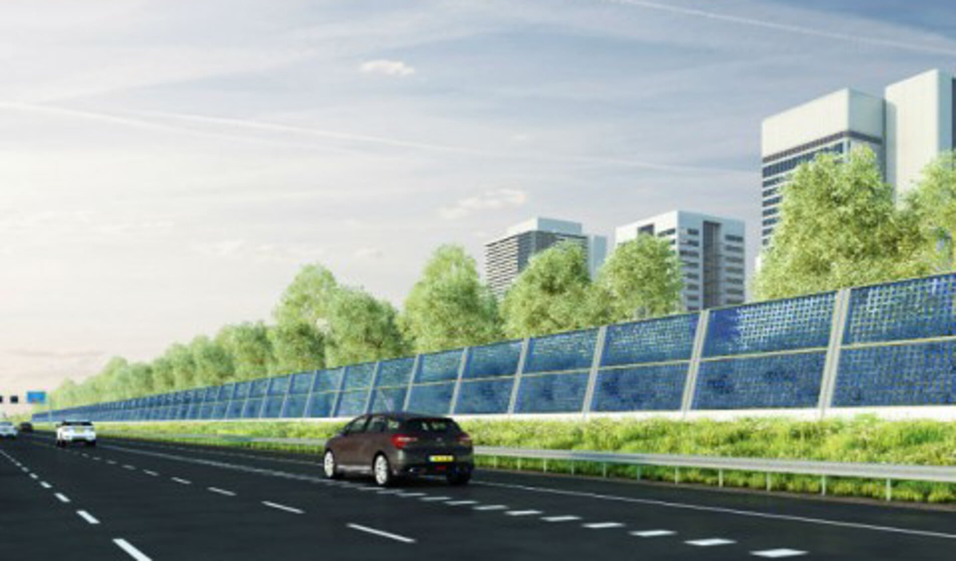 De nieuwe schermen gaan meer verkeerslawaai tegenhouden én tegelijkertijd zonne-energie opwekken