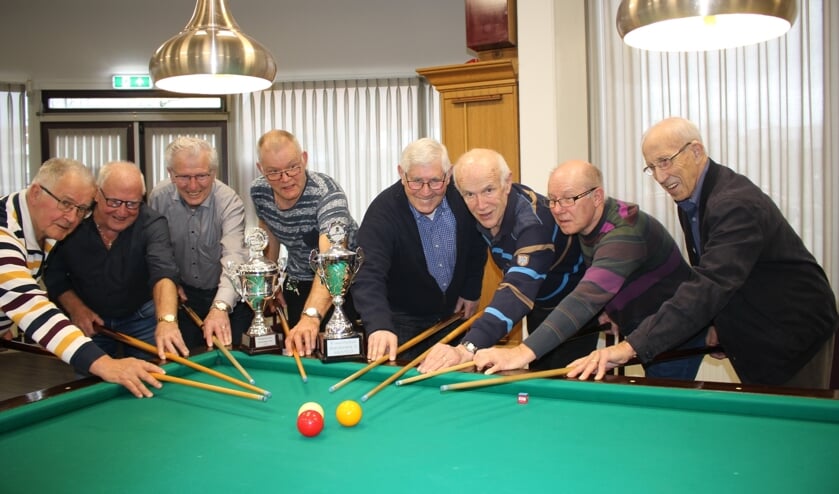 Winnaars Bandstoottoernooi 2019. V.l.n.r. : 4e t/m 1e plaats B-Poule, 1e t/m 4e plaats A-Poule