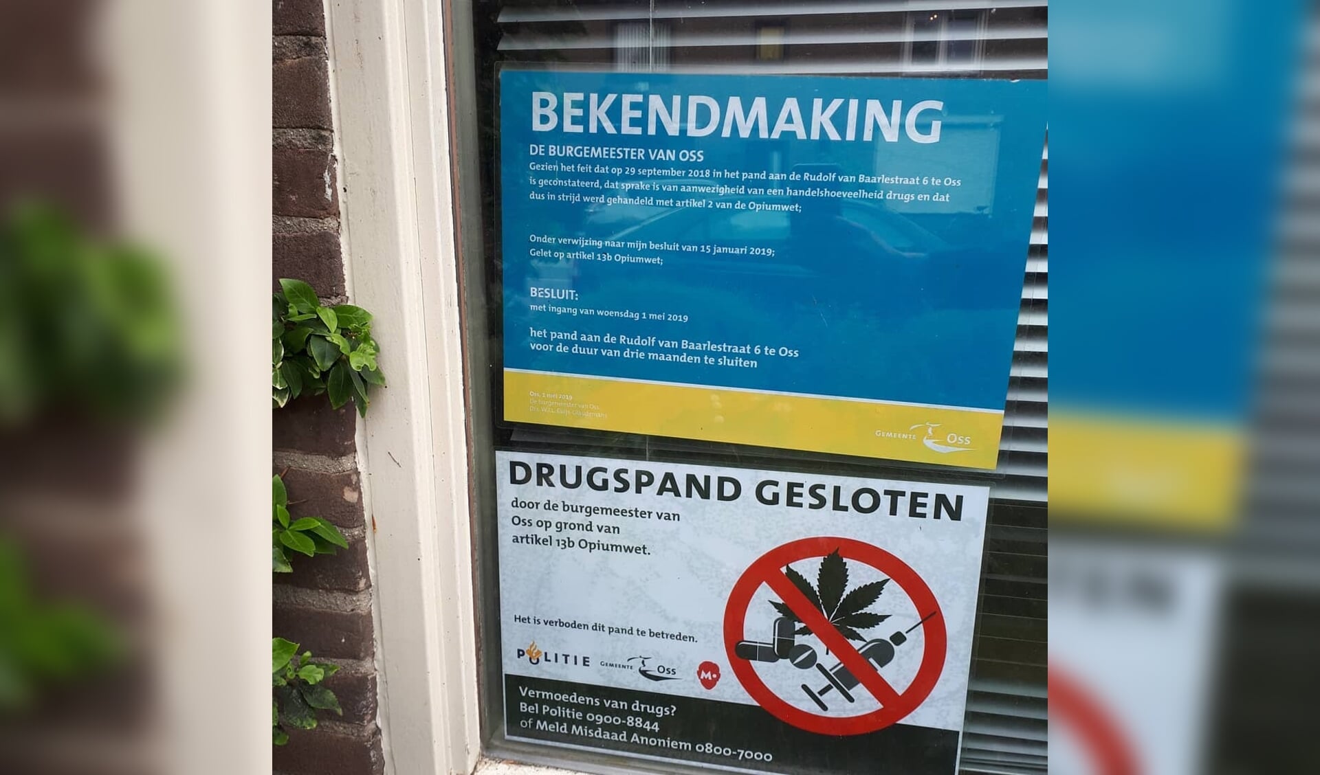 Woning in Rudolf van Baarlestraat gesloten vanwege drugsproblematiek. (Foto: Facebook wijkagenten Schadewijk)