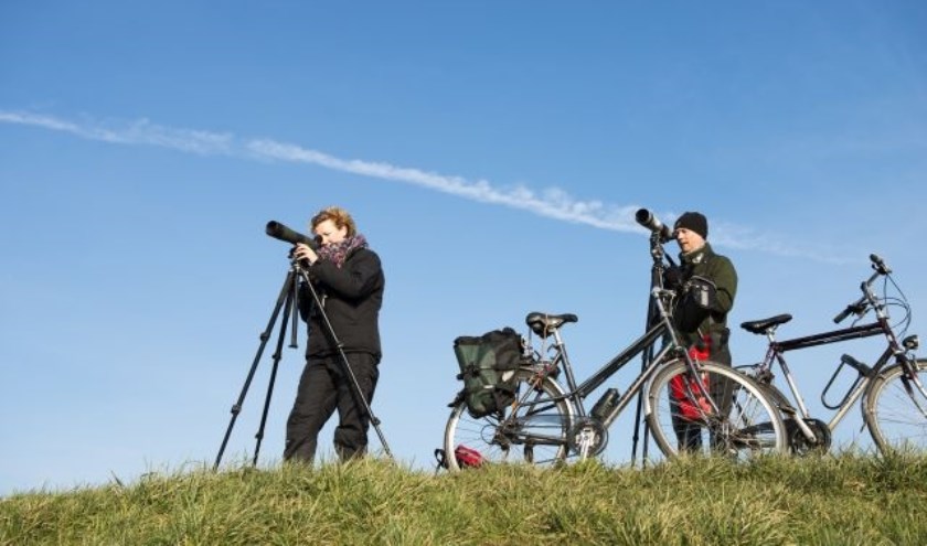 Watervogeltellers aan de slag. (Foto: Peter Eekelder)