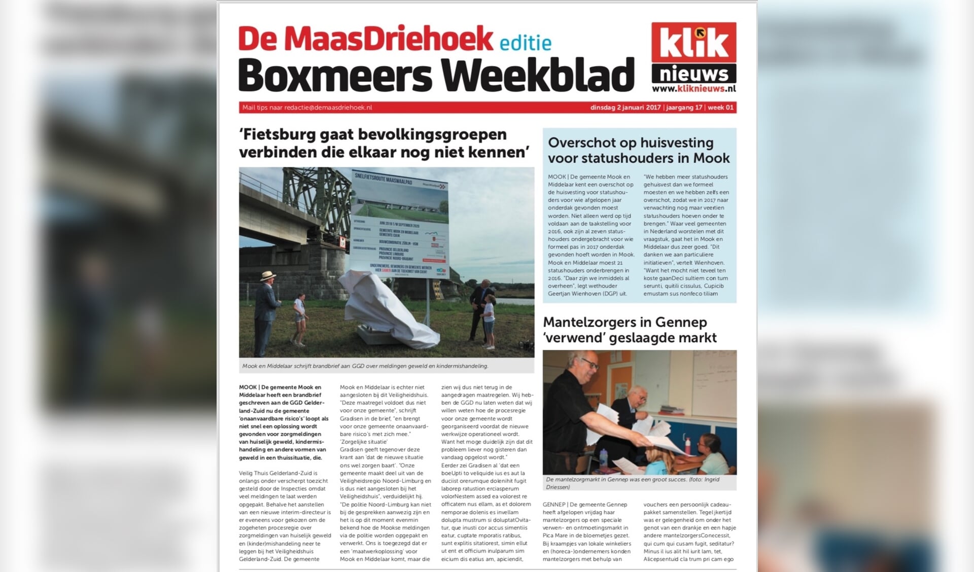 De Maas Driehoek krijgt vanaf 1 oktober twee edities: 'Cuijks Weekblad' en 'Boxmeers Weekblad'. De naam De Maas Driehoek blijft gewoon behouden.