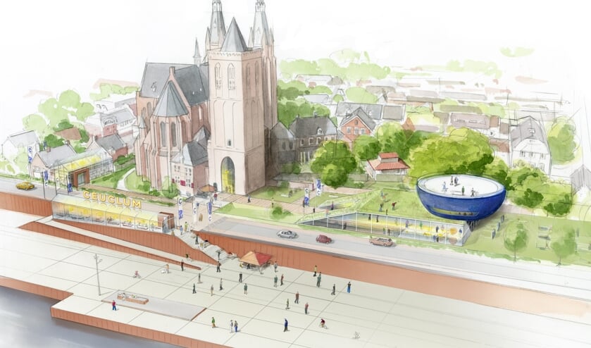 Impressie van hoe Cuijk rond de kerk gestalte kan geven aan haar Romeinse verleden. (artist-impression: © Di-visie | corporate identity & branding - Cuijk