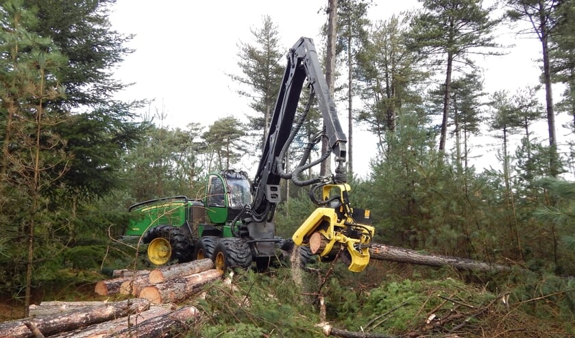 Een Harvester aan het werk in de bossen.