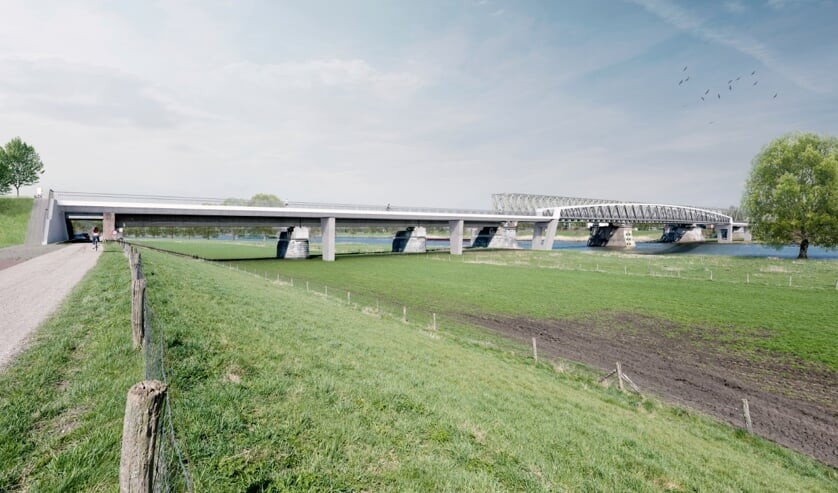 Artist impression van de fietsbrug tussen Cuijk en Mook.