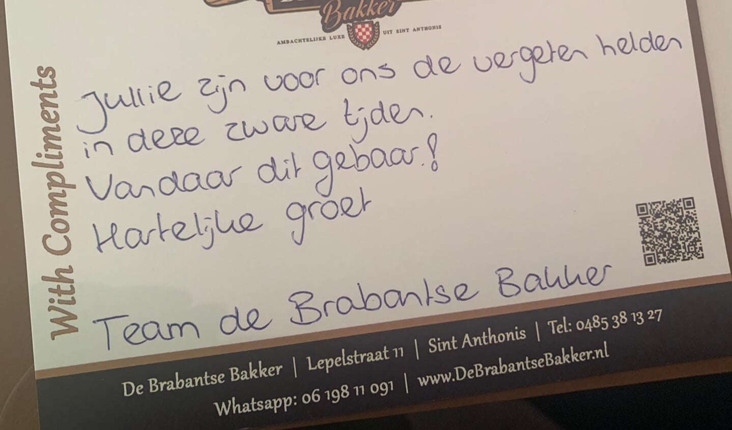 Een bedankje van Dé Brabantse Bakker. 