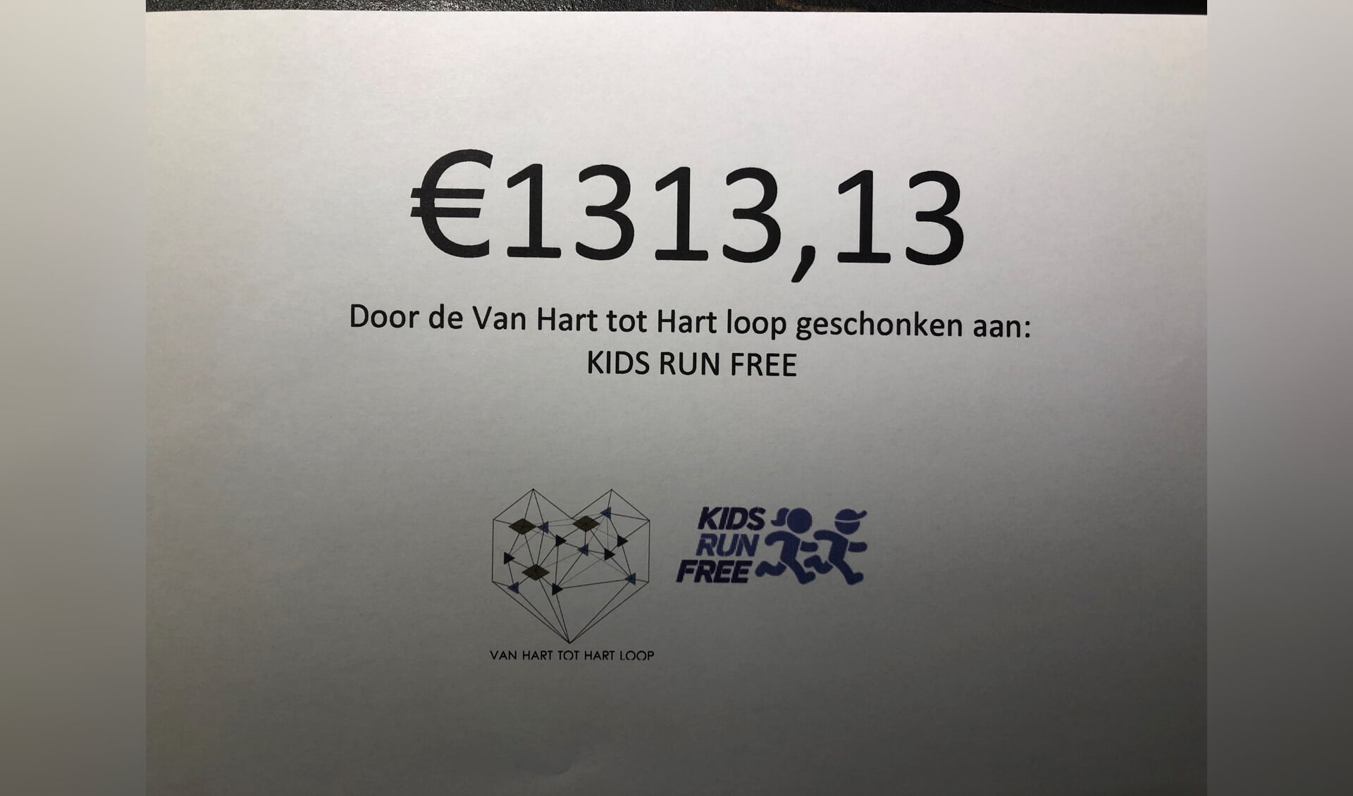 Een mooi bedrag voor Kids run Free. 