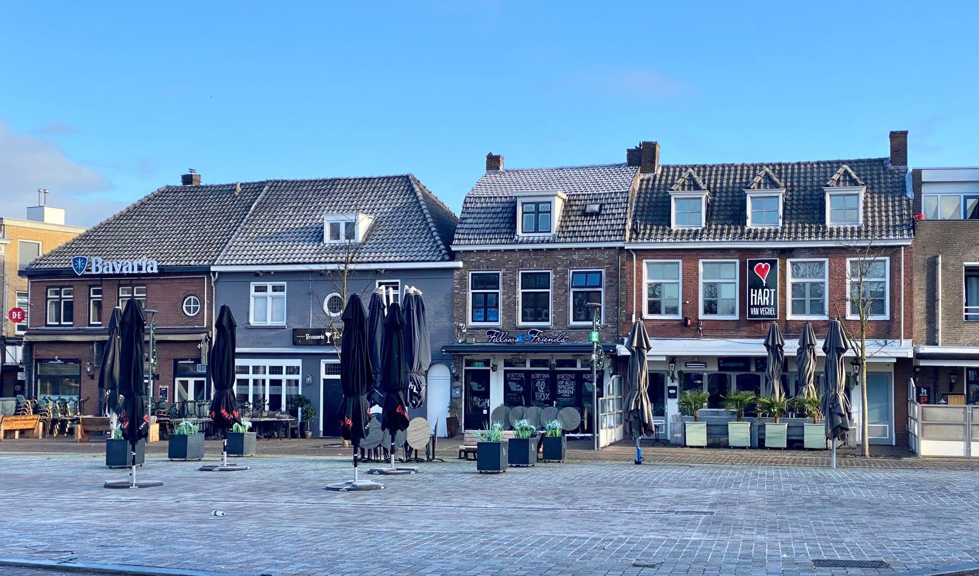 De horeca in Veghel, zoals hier op de Markt, snakt naar duidelijkheid.