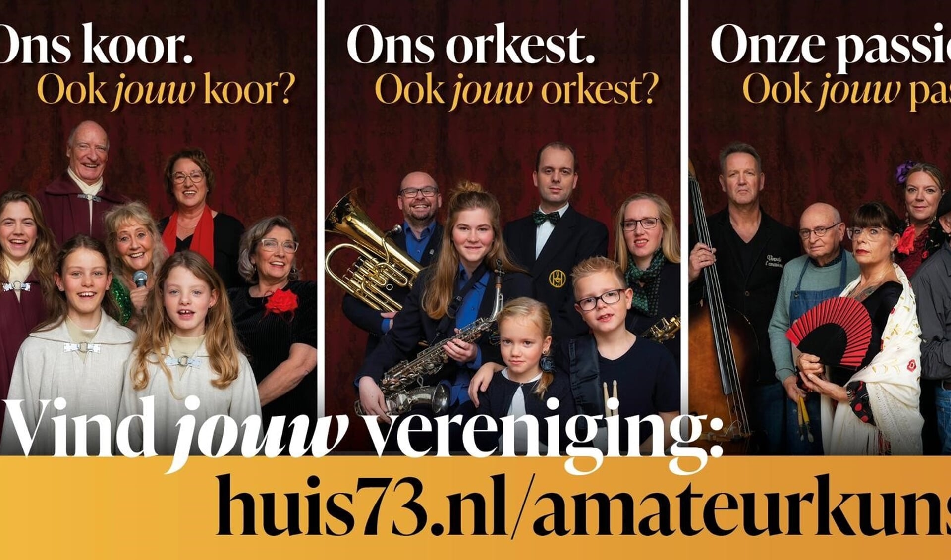Ben je benieuwd naar de verenigingen in ’s-Hertogenbosch, Rosmalen, Nuland en Vinkel? Bezoek dan de website: huis73.nl/amateurkunst.
