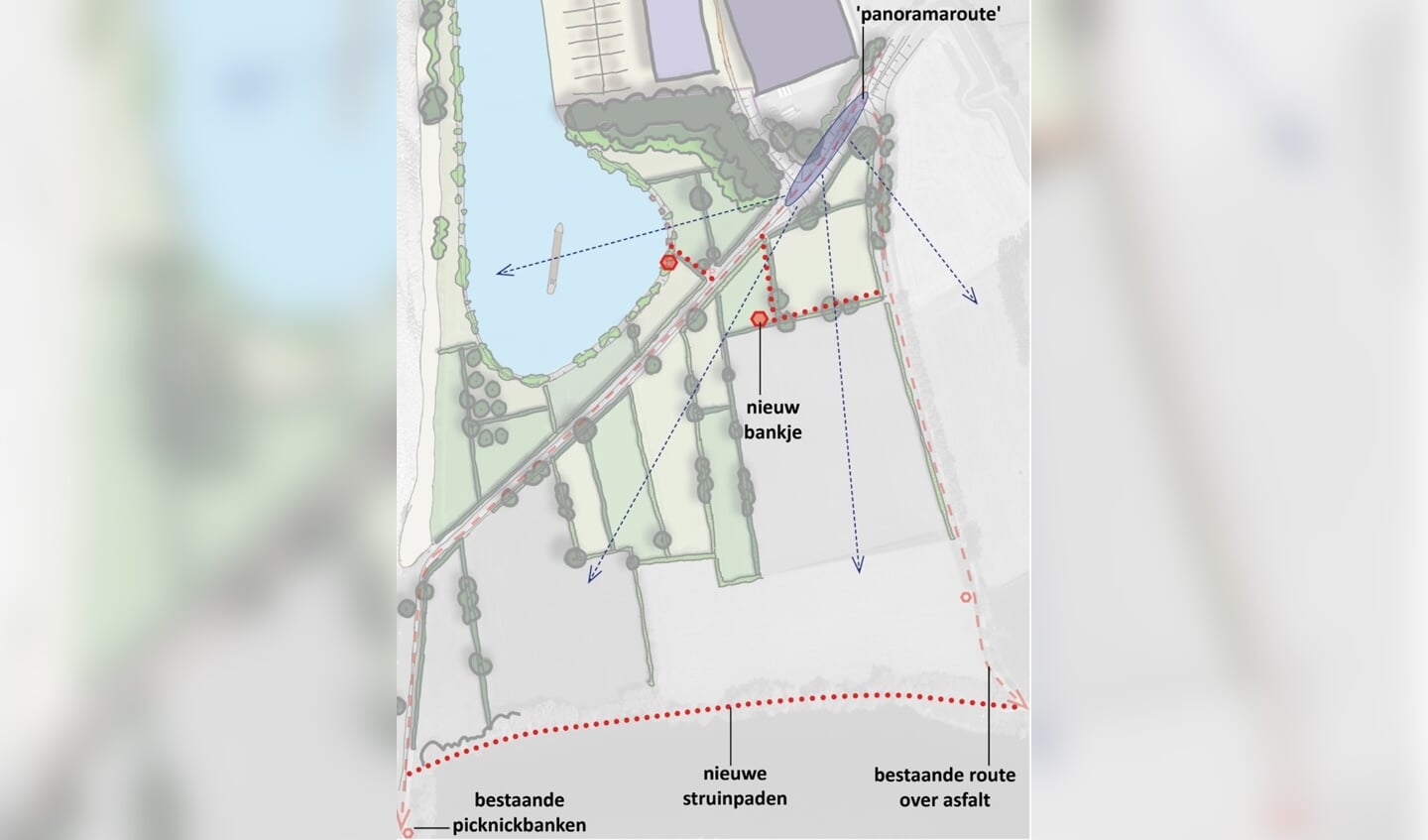 Wandelroutes in het nieuwe plan.