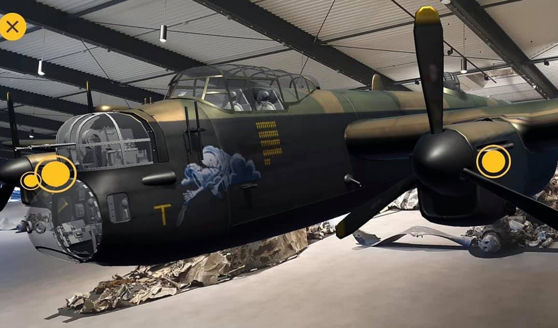 Augmented Reality met de Lancaster-bommenwerper, die door het Oorlogsmuseum Overloon 'vliegt'.