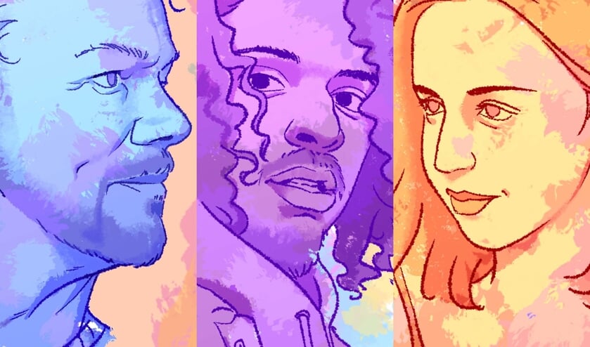 <p>Het door Nova de Hoo (@hoonova) ontworpen artwork met vanaf links Hub Rasker, Smitje (Fábio Smits) en Gwen Tummers. </p>