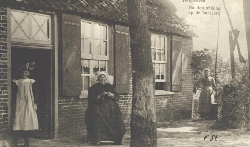 <p>De Veghelse fotograaf Stender maakte deze foto voor de serie Noordbrabants Dorpsleven. Ze toont de familie Van de Ven op het erf van de Kruisbroedershoeve op Dorshout, nu Dorshout 23.</p>