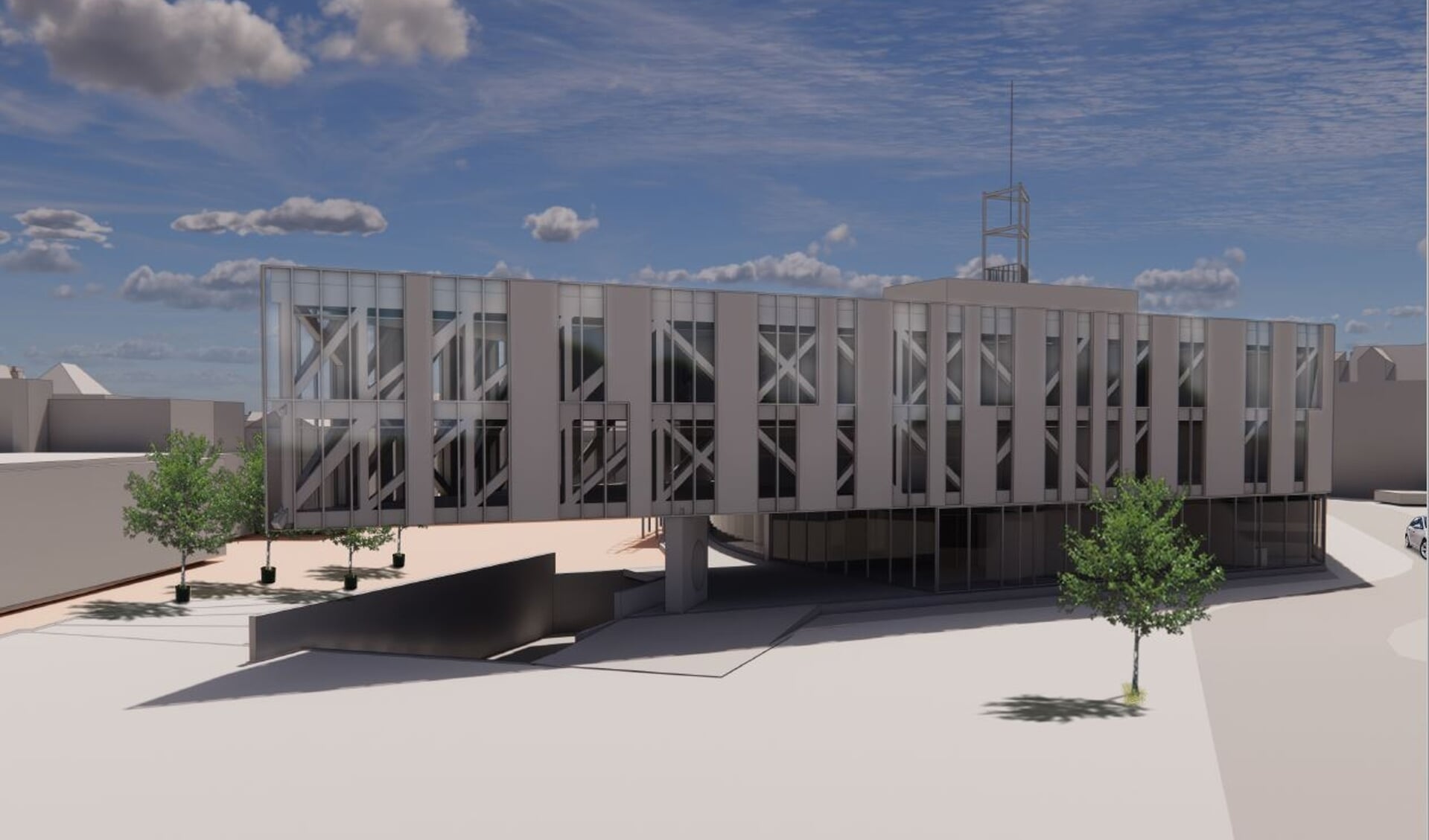 Ontwerp van het nieuwe gemeentehuis van de gemeente Land van Cuijk in Boxmeer.