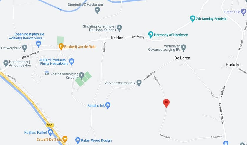 <p>De hennepkwekerij bevindt zich in de Teuwseler tussen Erp en Keldonk.</p>