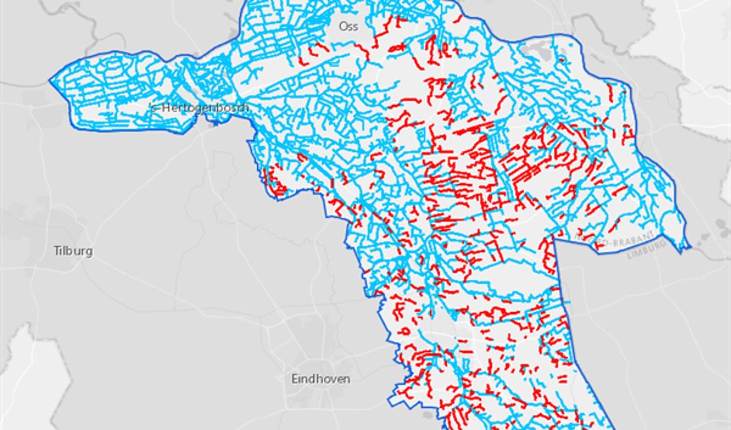 Kaart droogval van ons werkgebied uit ons waterdataportaal