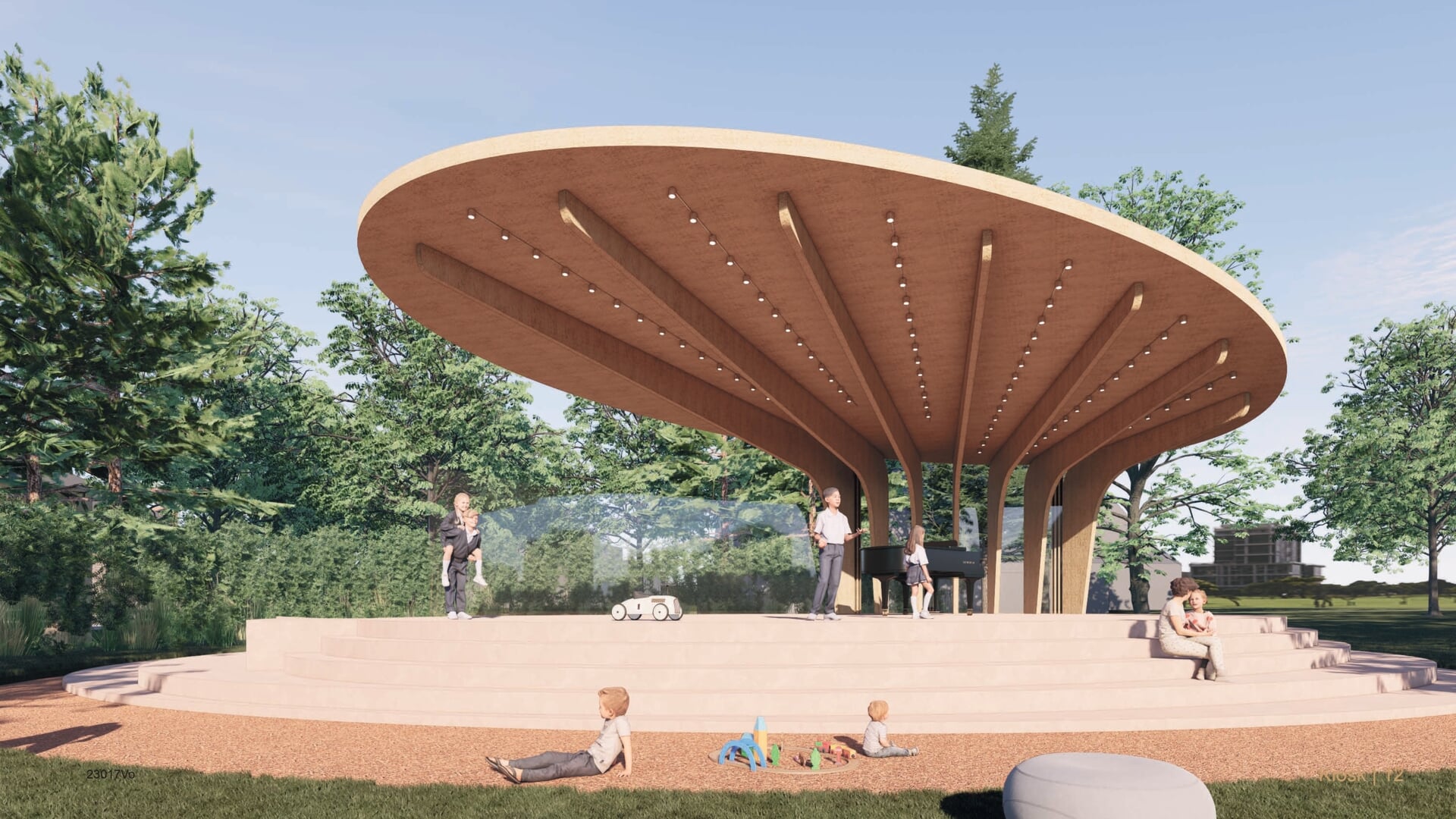Het ontwerp van de nieuw te bouwen kiosk in het Julianapark (Beeld: LA Architecten).