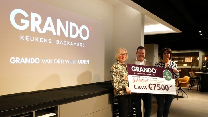 Corrie Vonk (l), Grando-eigenaar Ivo van der Wijst, en Sjan van Houtum.
