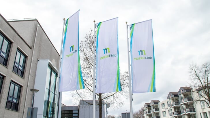 Vlagen voor het gemeentehuis van Meierijstad in Veghel.