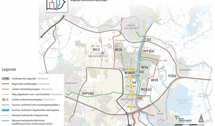Scenario 5. Het doortrekken van de ringweg oost, lang Reeuwijk-Dorp en Tempel. Bron: beterbereikbaargouwe.nl
