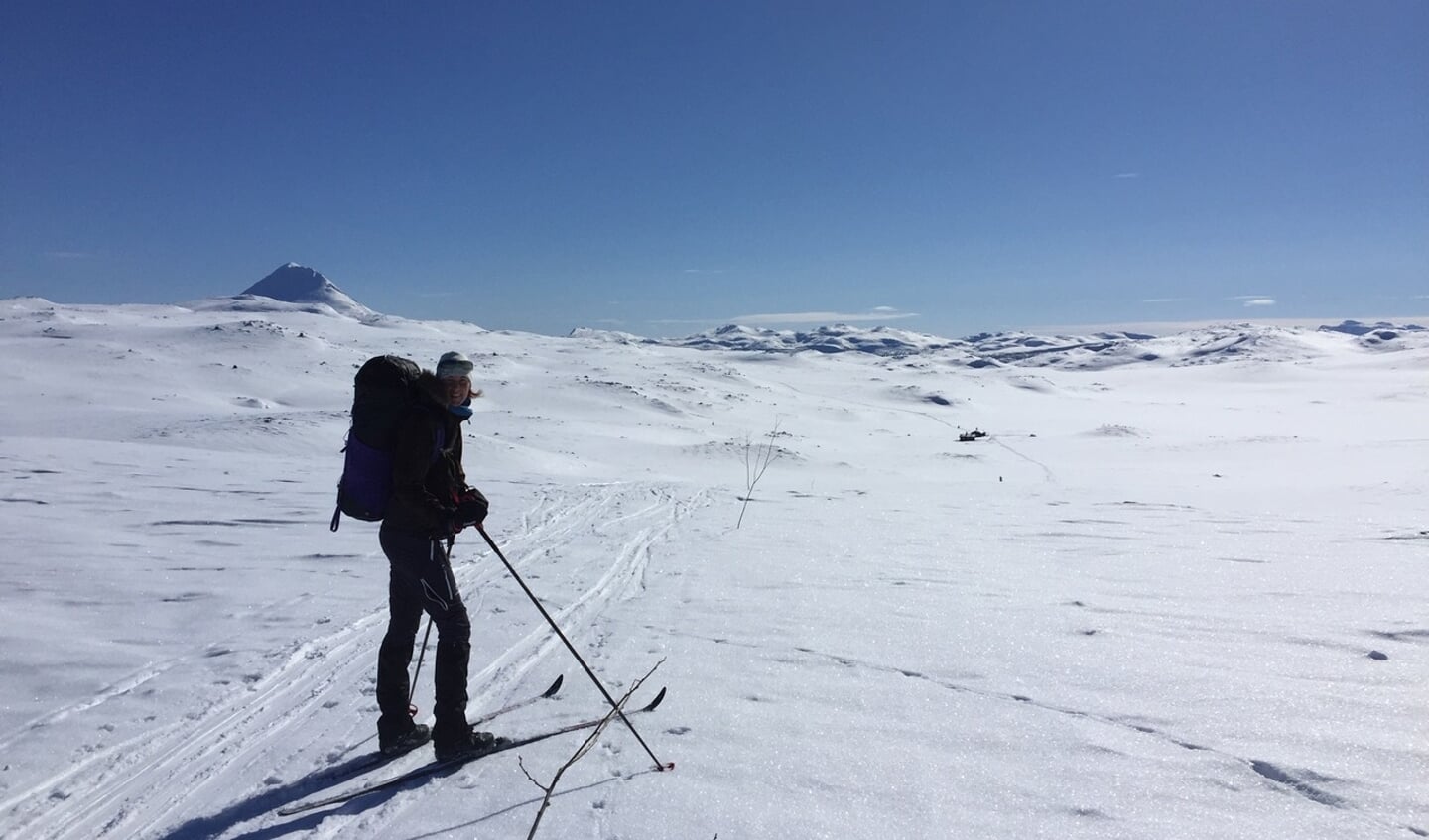 Langlauftocht van hut naar hut op de Hardangervidda in Noorwegen.