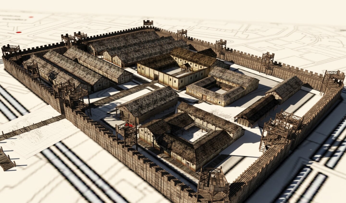 Impressie van het Romeins castellum in Bodegraven. Foto Xinas Studio