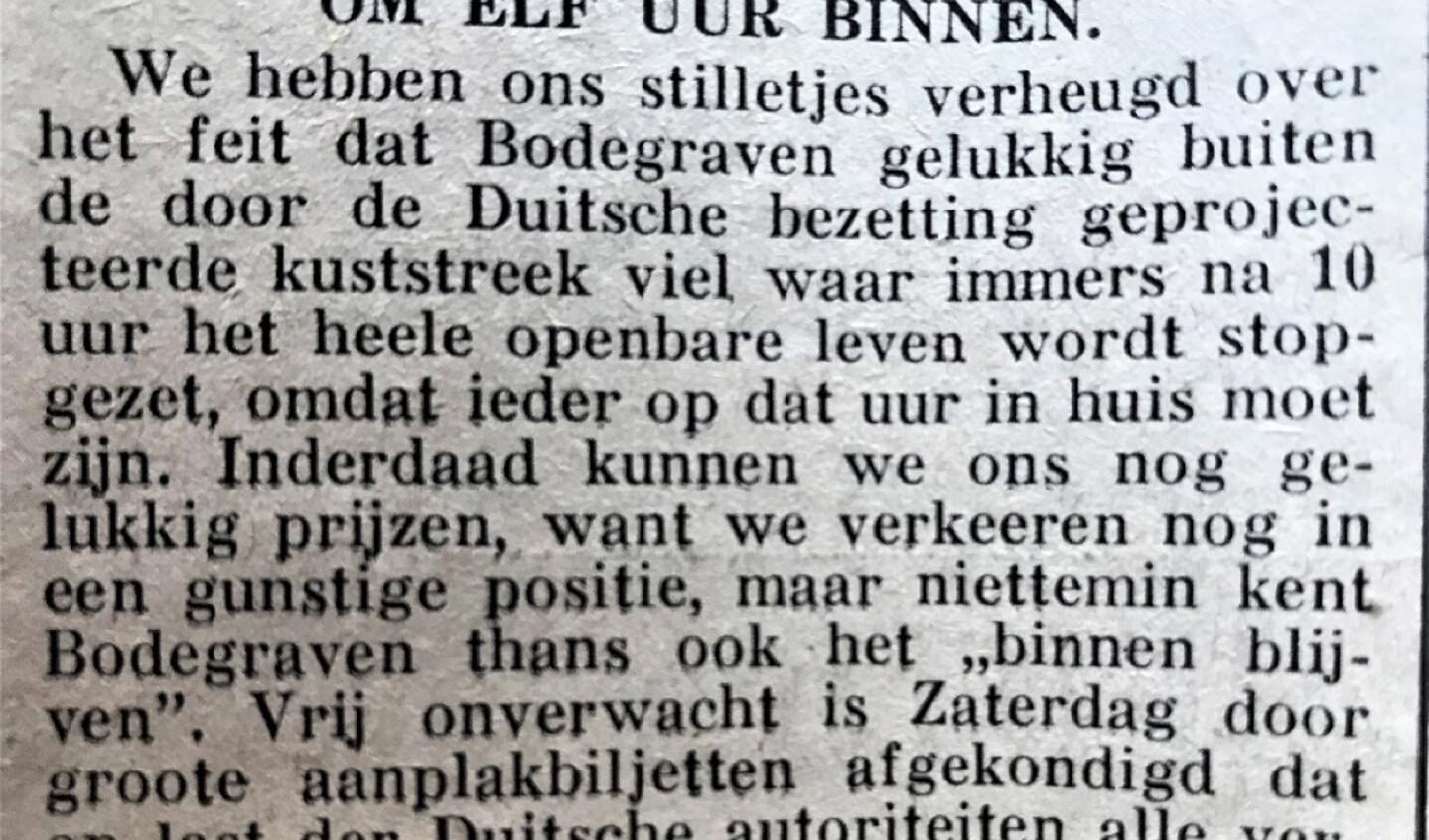 Krantenberichtje in Bodegraven van begin tweede wereldoorlog.