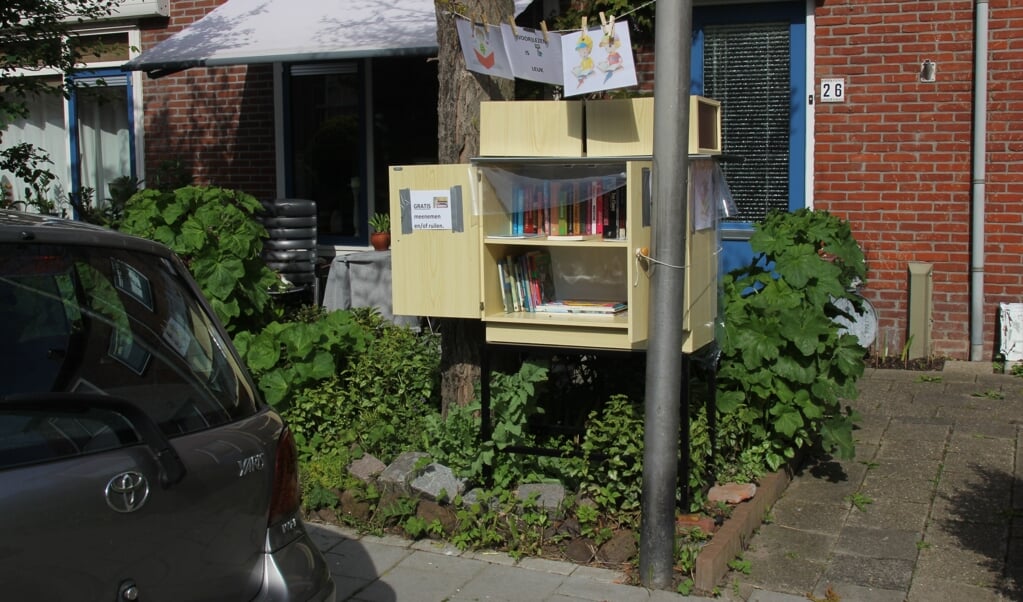Minibieb waar ook kinderboeken in staan op de hoek van de Karel Doormanstraat en de Eendrachtsweg in Bodegraven.