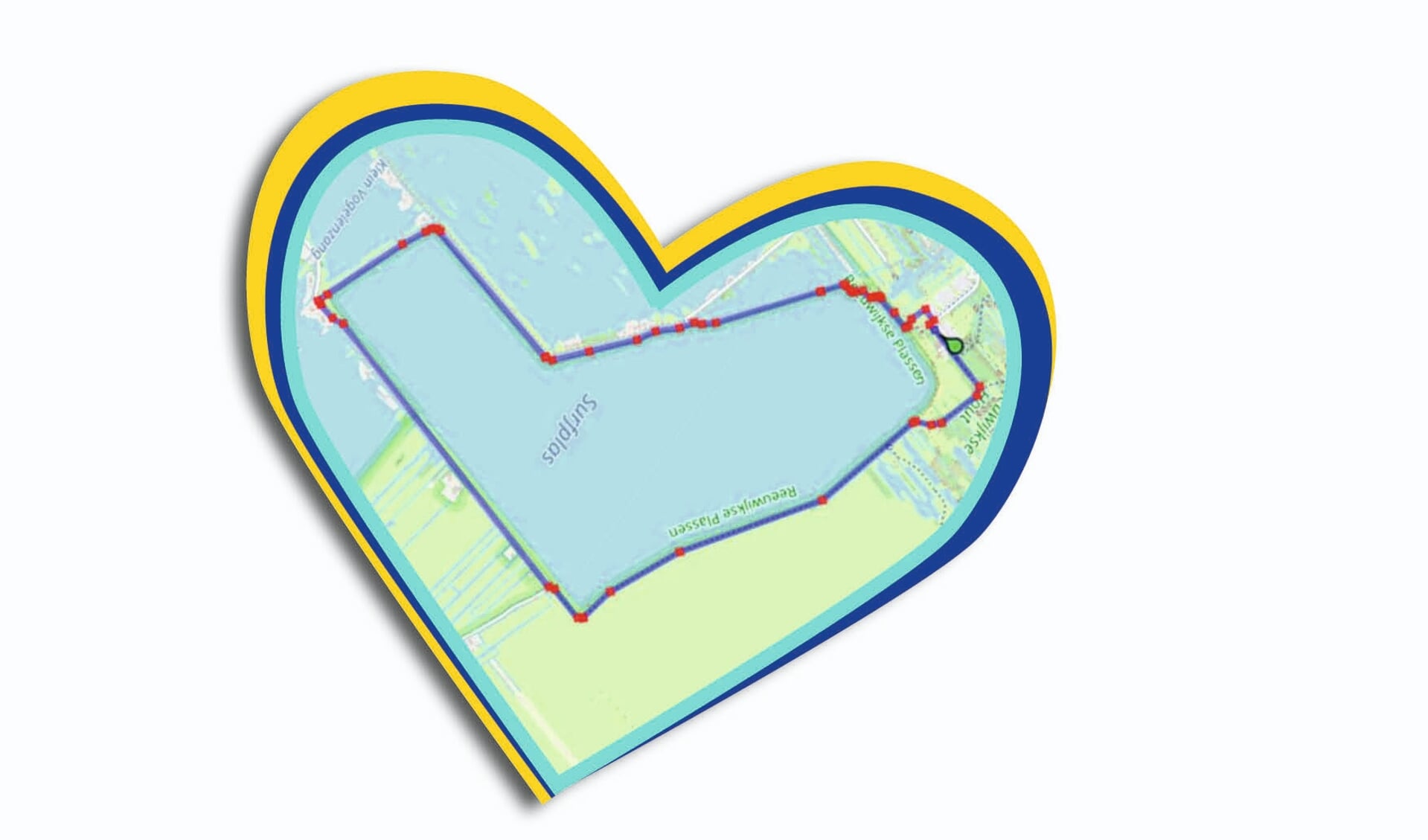 De hartvormige Valentijnsroute loopt 6 km om de Surfplas.