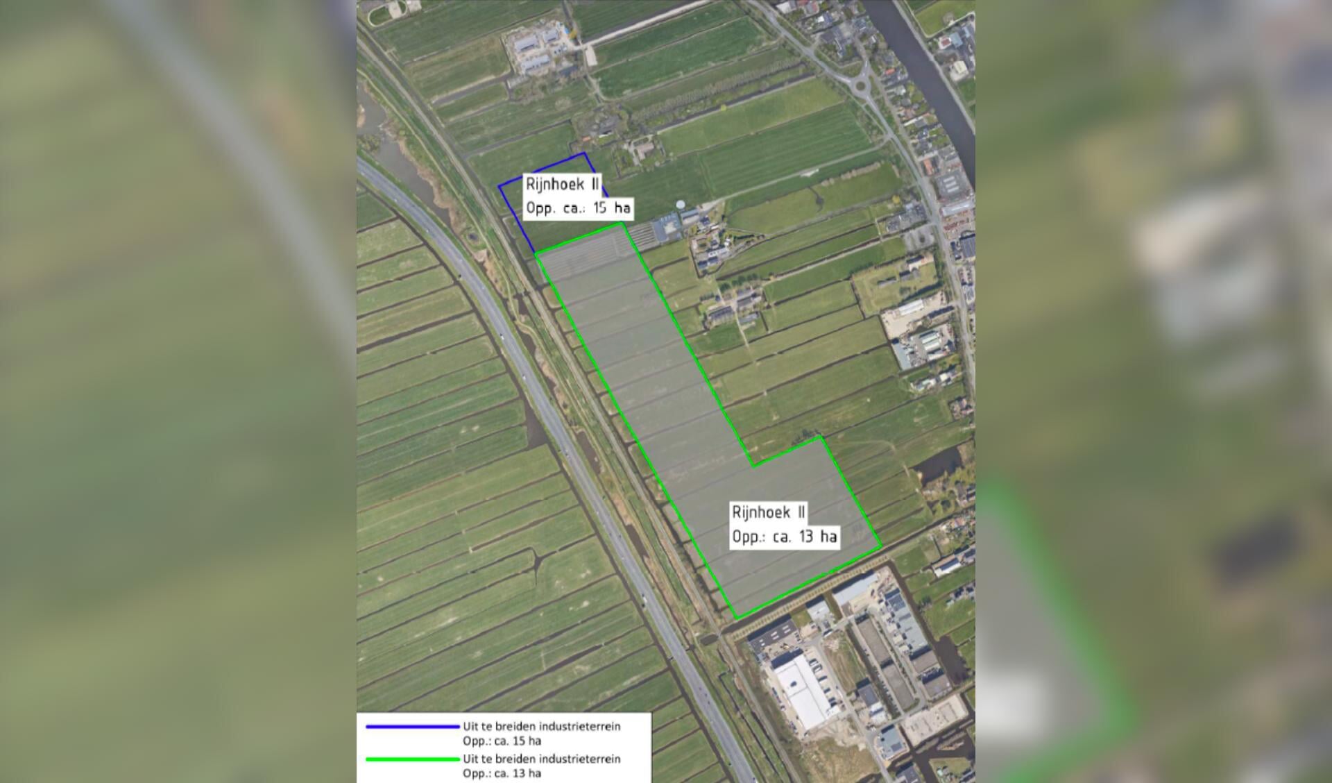 De locatie ‘Rijnhoek II’ in het verlengde van het huidige Rijnhoek lijkt de meest kansrijke locatie voor het nieuwe bedrijventerrein. 
