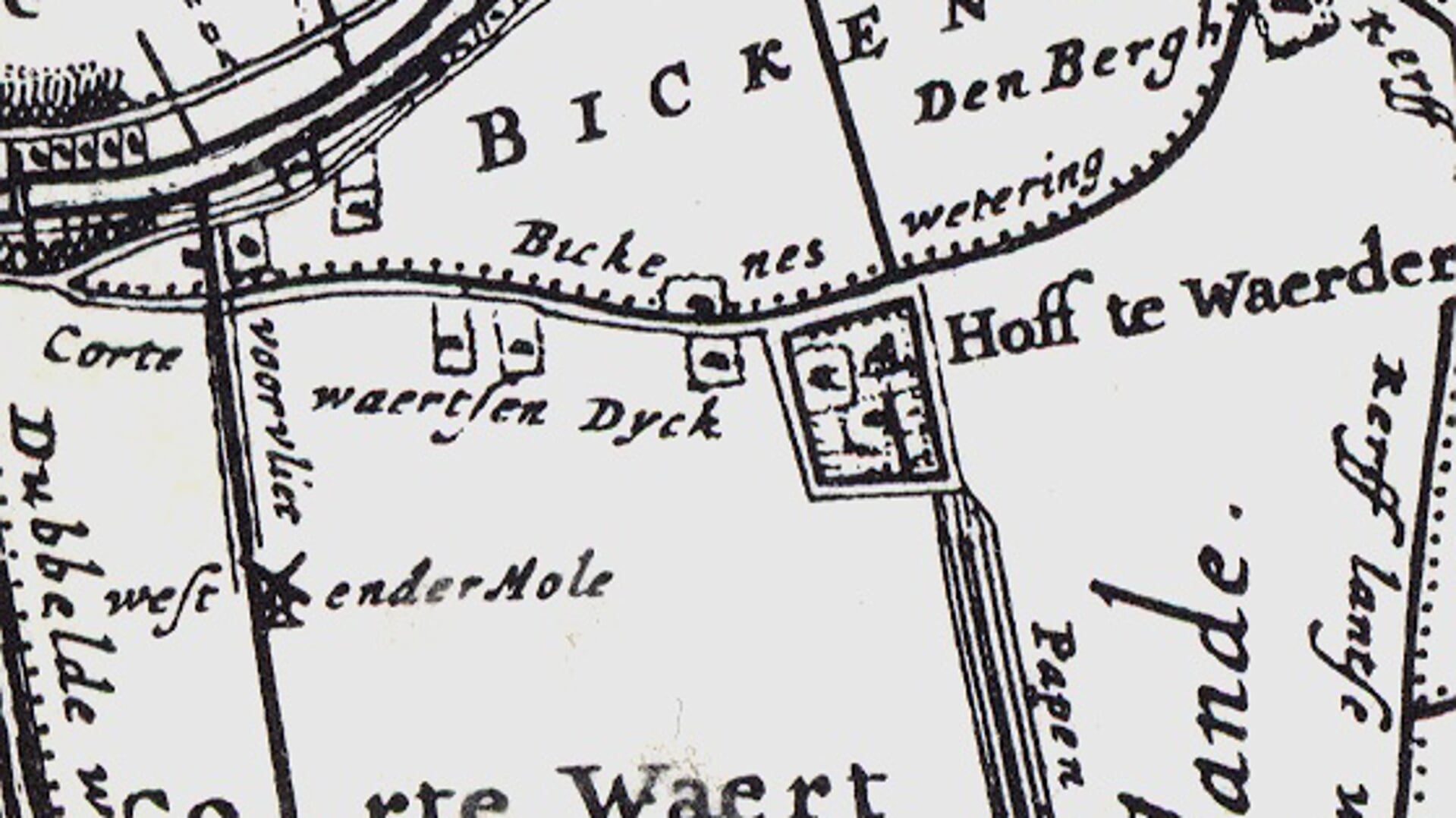 Kaart uit 1687 met de Hoff te Waerder.