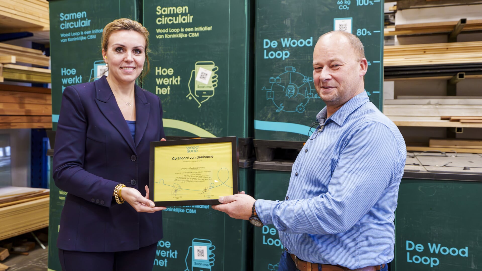 Staatssecretaris Vivian Heijnen en Peter Domburg zijn enthousiaste supporters van Wood Loop.
