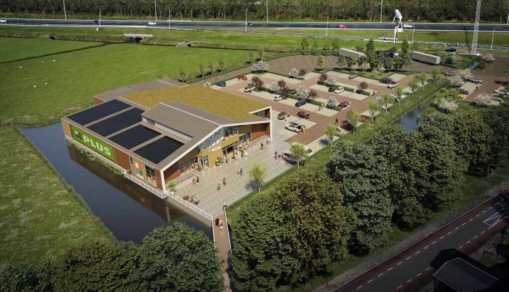 Beeld van de nieuwe supermarkt in Waarder. 