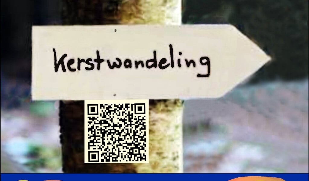 een montage van een wandelingpijl, een (fake) QR-code en het presentje.